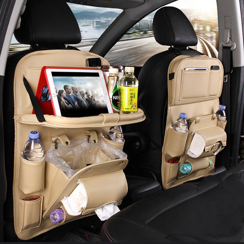 PU Leather Car Storage Bag Multifunction Seat Back Tray Hanging Bag Waterproof Car Organizer Automotive Interior Accessories - Joyscore