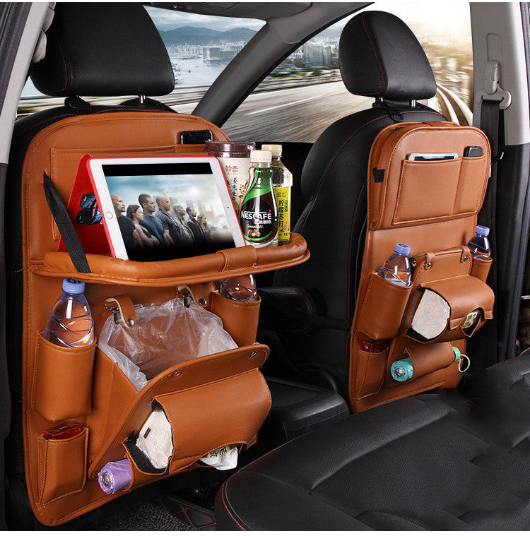 PU Leather Car Storage Bag Multifunction Seat Back Tray Hanging Bag Waterproof Car Organizer Automotive Interior Accessories - Joyscore