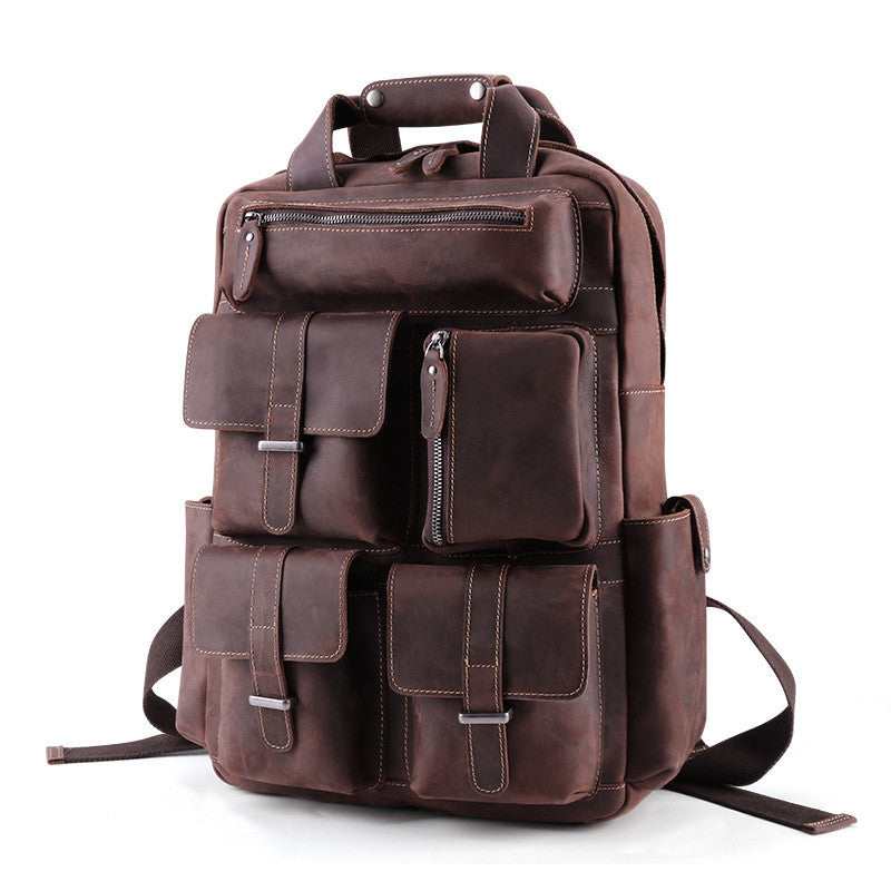 Retro leather Multi-pocket backpack