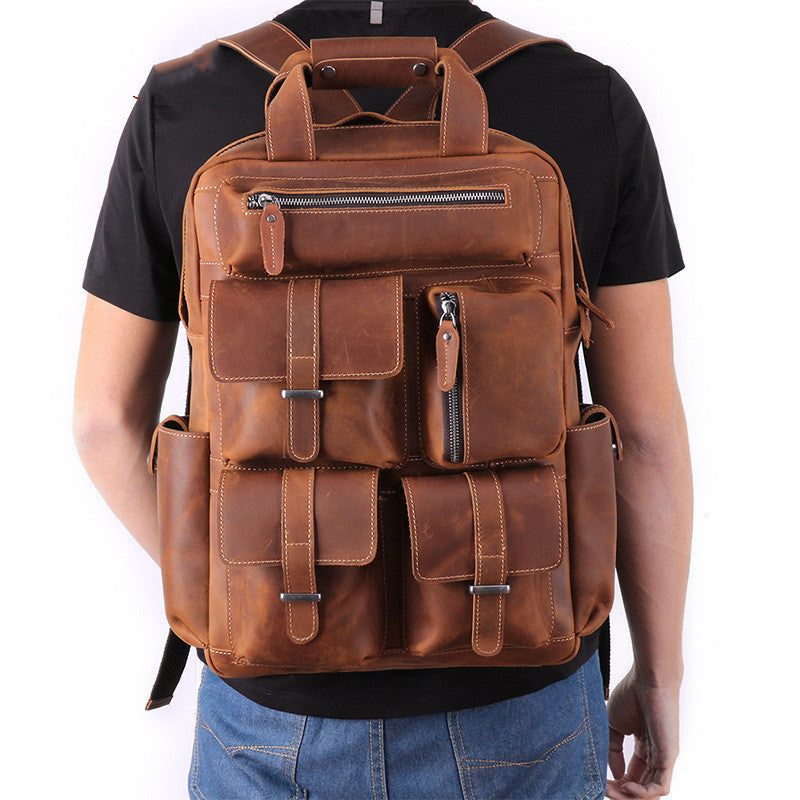 Retro leather Multi-pocket backpack