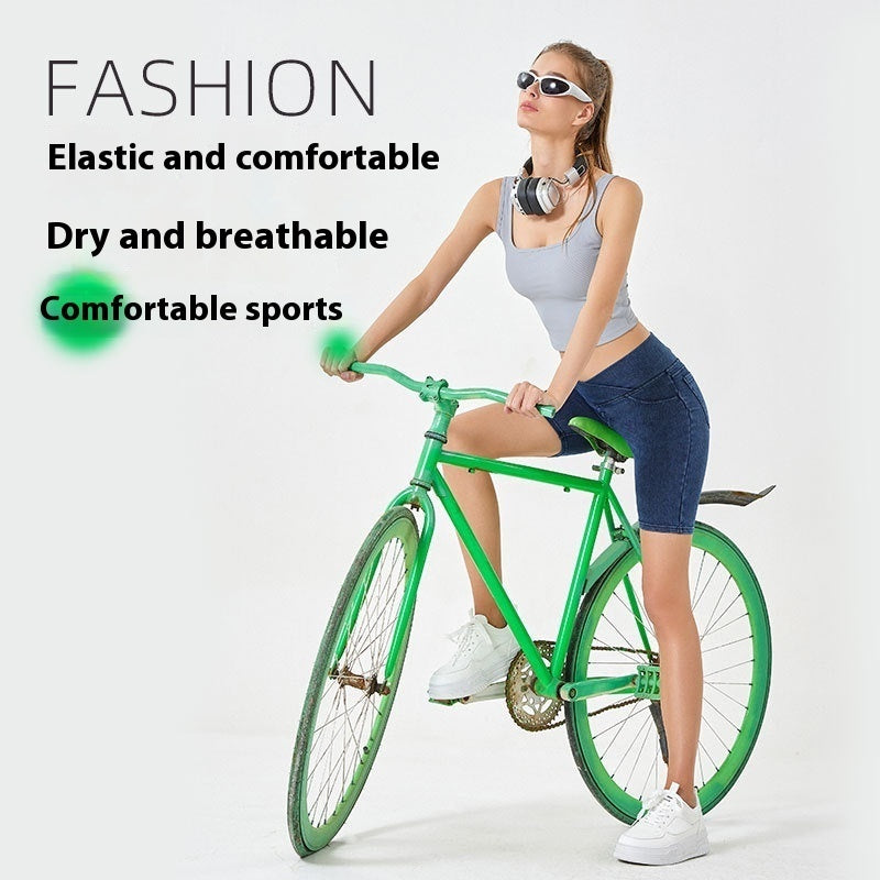 Cross High Waist Denim Shorts Women's High Elastic Sports Cycling Pants