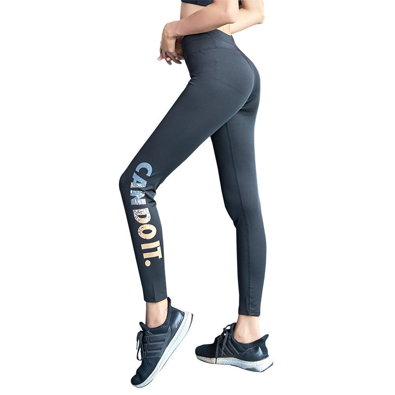 High-waist letter print quick-drying yoga pants