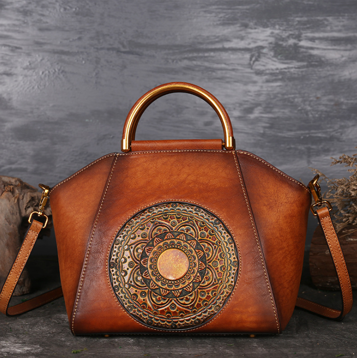 Embossed Leather Retro Handbag