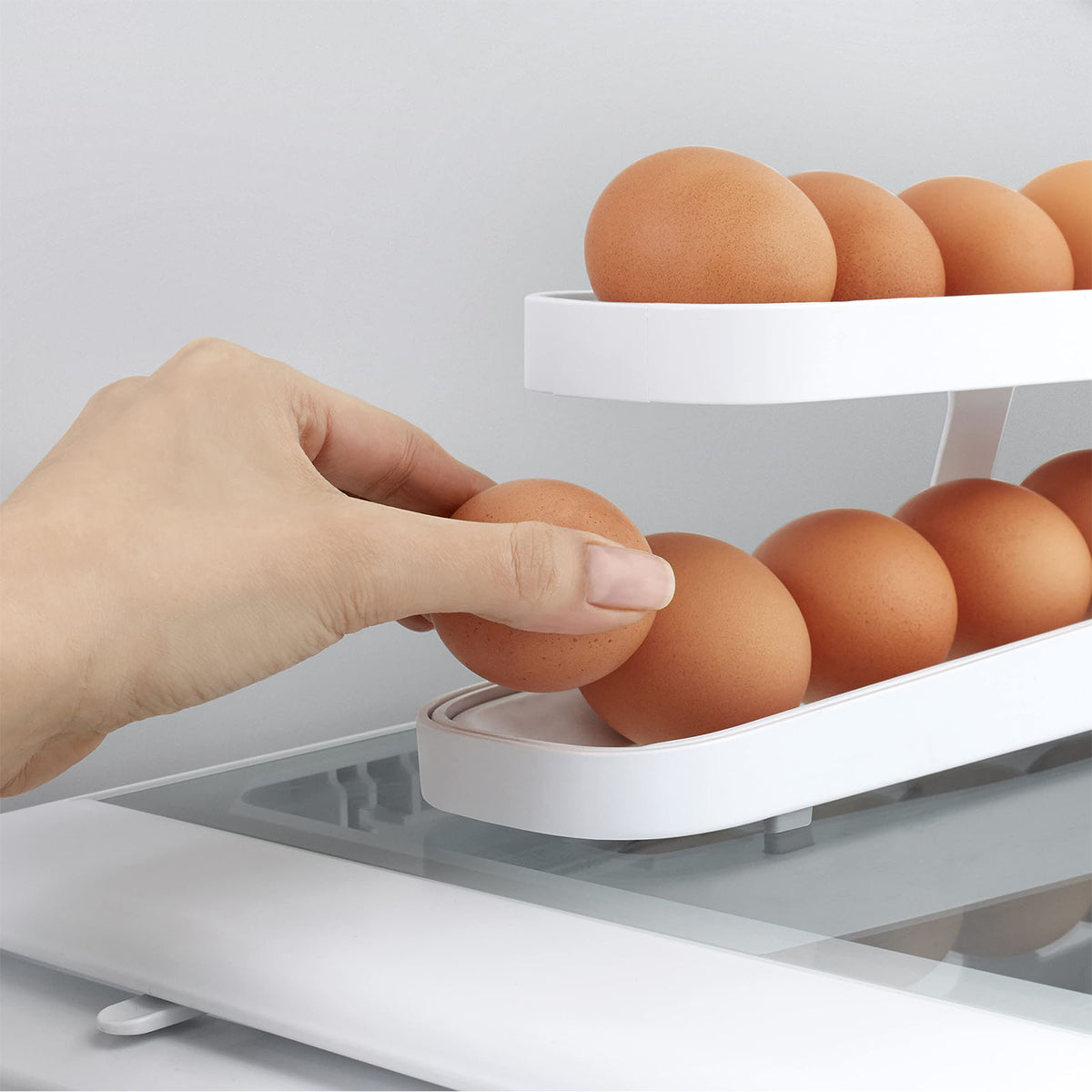 Automatic Scrolling Egg Rack Holder Storage Box Egg Basket Container Organizer Rolldown Refrigerator Egg Dispenser For Kitchen Gadgets - Joyscore