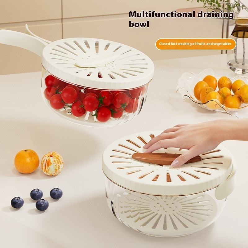 Fruit Drain Basket With Lid Vegetable Washing Bowl