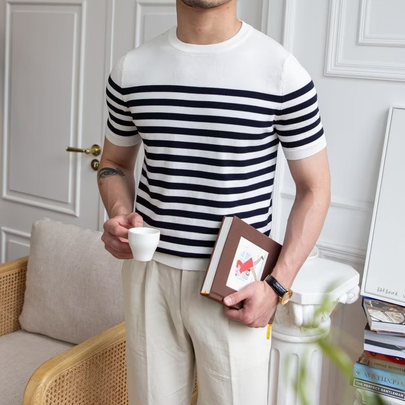 Trendy All-matching Striped T-shirt Men's Short Sleeve