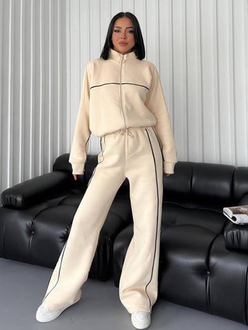 Women's Suit Long Sleeve Half Turtleneck Cardigan Trousers