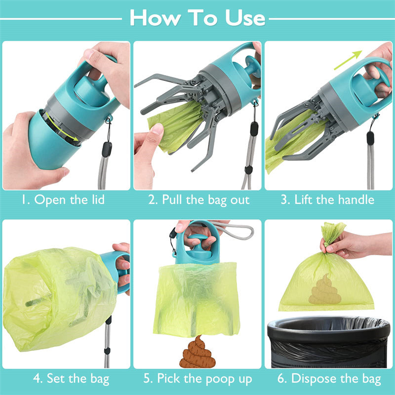 Portable Lightweight Dog Pooper Scooper With Built-in Poop Bag Dispenser Eight-claw Shovel For Pet Toilet Picker Pet Products - Joyscore