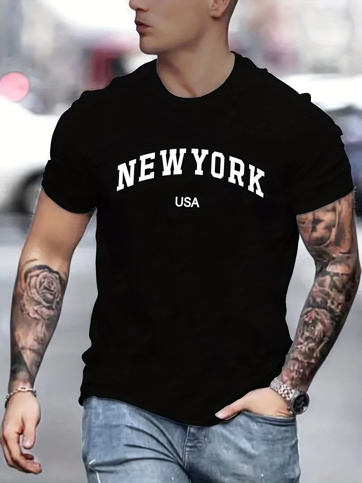 Men's Summer New York Printed 100 Cotton Large Loos Short Sleeve