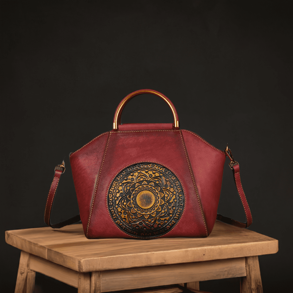 Embossed Leather Retro Handbag