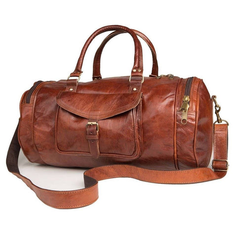 Round Leather Duffle Bag - Joyscore