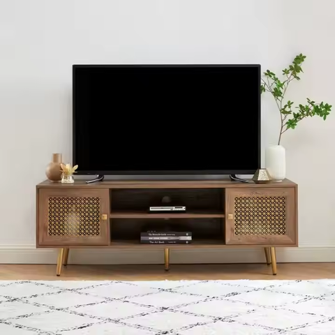 Handmade Natural Cane Tv Console . Wood Natural Finish Indian Furniture Tvc .Tv unit .