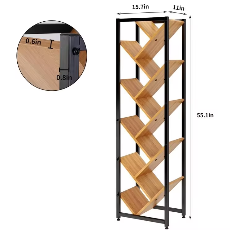 Home Free Standing Tree Bookshelf .Bookshelf for Books Magazines .Wooden Standing Bookcase